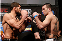 ANAHEIM, CA - FEBRUARY 22:  (L-R) Opponents Court McGee and Josh Neer face off during the UFC 157 weigh-in at Honda Center on February 22, 2013 in Anaheim, California.  (Photo by Josh Hedges/Zuffa LLC/Zuffa LLC via Getty Images)