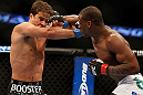 ANAHEIM, CA - FEBRUARY 23:  (R-L) Nah-Shon Burrell punches Yuri Villefort in their welterweight bout during UFC 157 at Honda Center on February 23, 2013 in Anaheim, California.  (Photo by Josh Hedges/Zuffa LLC/Zuffa LLC via Getty Images) *** Local Caption *** Nah-Shon Burrell; Yuri Villefort