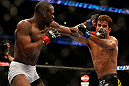 ANAHEIM, CA - FEBRUARY 23:  (L-R) Nah-Shon Burrell punches Yuri Villefort in their welterweight bout during UFC 157 at Honda Center on February 23, 2013 in Anaheim, California.  (Photo by Josh Hedges/Zuffa LLC/Zuffa LLC via Getty Images) *** Local Caption *** Nah-Shon Burrell; Yuri Villefort