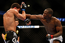 ANAHEIM, CA - FEBRUARY 23:  (R-L) Nah-Shon Burrell punches Yuri Villefort in their welterweight bout during UFC 157 at Honda Center on February 23, 2013 in Anaheim, California.  (Photo by Josh Hedges/Zuffa LLC/Zuffa LLC via Getty Images) *** Local Caption *** Nah-Shon Burrell; Yuri Villefort