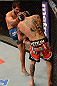 ANAHEIM, CA - FEBRUARY 23:  Dennis Bermudez (left) knees Matt Grice in their featherweight bout during UFC 157 at Honda Center on February 23, 2013 in Anaheim, California.  (Photo by Donald Miralle/Zuffa LLC/Zuffa LLC via Getty Images) *** Local Caption *** Dennis Bermudez; Matt Grice