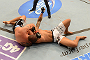 ANAHEIM, CA - FEBRUARY 23:  (L-R) Brendan Schaub attempts to submit Lavar Johnson in their heavyweight bout during UFC 157 at Honda Center on February 23, 2013 in Anaheim, California.  (Photo by Donald Miralle/Zuffa LLC/Zuffa LLC via Getty Images) *** Local Caption *** Brendan Schaub; Lavar Johnson