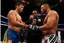 ANAHEIM, CA - FEBRUARY 23:  Lyoto Machida (left) and Dan Henderson (right) touch gloves in their light heavyweight bout during UFC 157 at Honda Center on February 23, 2013 in Anaheim, California.  (Photo by Josh Hedges/Zuffa LLC/Zuffa LLC via Getty Images) *** Local Caption *** Lyoto Machida; Dan Henderson