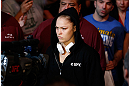 ANAHEIM, CA - FEBRUARY 23:  Ronda Rousey walks to the Octagon to face Liz Carmouche in their women's bantamweight title fight during UFC 157 at Honda Center on February 23, 2013 in Anaheim, California.  (Photo by Josh Hedges/Zuffa LLC/Zuffa LLC via Getty Images) *** Local Caption *** Ronda Rousey; Liz Carmouche