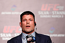 TOKYO, JAPAN - FEBRUARY 28: Brian Stann interacts with media during a UFC press conference at the Hilton Sjinjuku Hotel on February 28, 2013 in Tokyo, Japan. (Photo by Josh Hedges/Zuffa LLC/Zuffa LLC via Getty Images)