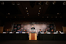 TOKYO, JAPAN - FEBRUARY 28: A general view of the fighters on the dais during a UFC press conference at the Hilton Sjinjuku Hotel on February 28, 2013 in Tokyo, Japan. (Photo by Josh Hedges/Zuffa LLC/Zuffa LLC via Getty Images)