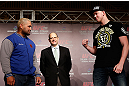 TOKYO, JAPAN - FEBRUARY 28: (L-R) Opponents Mark Hunt and Stefan Struve face off during a UFC press conference at the Hilton Sjinjuku Hotel on February 28, 2013 in Tokyo, Japan. (Photo by Josh Hedges/Zuffa LLC/Zuffa LLC via Getty Images)