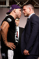 TOKYO, JAPAN - FEBRUARY 28: (L-R) Opponents Wanderlei Silva and Brian Stann face off during a UFC press conference at the Hilton Sjinjuku Hotel on February 28, 2013 in Tokyo, Japan. (Photo by Josh Hedges/Zuffa LLC/Zuffa LLC via Getty Images)