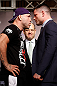 TOKYO, JAPAN - FEBRUARY 28: (L-R) Opponents Wanderlei Silva and Brian Stann face off during a UFC press conference at the Hilton Sjinjuku Hotel on February 28, 2013 in Tokyo, Japan. (Photo by Josh Hedges/Zuffa LLC/Zuffa LLC via Getty Images)