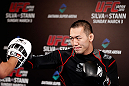 TOKYO, JAPAN - FEBRUARY 28: Yushin Okami holds an open training session for media at the Hilton Sjinjuku Hotel on February 28, 2013 in Tokyo, Japan. (Photo by Josh Hedges/Zuffa LLC/Zuffa LLC via Getty Images)