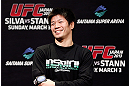 SAITAMA, JAPAN - MARCH 02: Hatsu Hioki interacts with fans during a Q&A session before the UFC on FUEL TV weigh-in at Saitama Super Arena on March 2, 2013 in Saitama, Japan. (Photo by Josh Hedges/Zuffa LLC/Zuffa LLC via Getty Images)