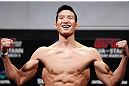 SAITAMA, JAPAN - MARCH 02: Hyun Gyu Lim weighs in during the UFC on FUEL TV weigh-in at Saitama Super Arena on March 2, 2013 in Saitama, Japan. (Photo by Josh Hedges/Zuffa LLC/Zuffa LLC via Getty Images)