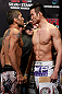SAITAMA, JAPAN - MARCH 02: (L-R) Opponents Marcelo Guimaraes and Hyun Gyu Lim face off during the UFC on FUEL TV weigh-in at Saitama Super Arena on March 2, 2013 in Saitama, Japan. (Photo by Josh Hedges/Zuffa LLC/Zuffa LLC via Getty Images)