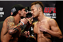 SAITAMA, JAPAN - MARCH 02: (L-R) Opponents Cristiano Marcello and Kazuki Tokudome face off during the UFC on FUEL TV weigh-in at Saitama Super Arena on March 2, 2013 in Saitama, Japan. (Photo by Josh Hedges/Zuffa LLC/Zuffa LLC via Getty Images)
