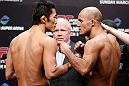SAITAMA, JAPAN - MARCH 02: (L-R) Opponents Dong Hyun Kim and Siyar Bahadurzada face off during the UFC on FUEL TV weigh-in at Saitama Super Arena on March 2, 2013 in Saitama, Japan. (Photo by Josh Hedges/Zuffa LLC/Zuffa LLC via Getty Images)