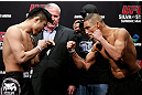 SAITAMA, JAPAN - MARCH 02:  (L-R) Opponents Takanori Gomi and Diego Sanchez face off during the UFC on FUEL TV weigh-in at Saitama Super Arena on March 2, 2013 in Saitama, Japan.  (Photo by Josh Hedges/Zuffa LLC/Zuffa LLC via Getty Images)