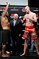 SAITAMA, JAPAN - MARCH 02: (L-R) Opponents Mark Hunt and Stefan Struve face off during the UFC on FUEL TV weigh-in at Saitama Super Arena on March 2, 2013 in Saitama, Japan. (Photo by Josh Hedges/Zuffa LLC/Zuffa LLC via Getty Images)
