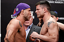 SAITAMA, JAPAN - MARCH 02: (L-R) Opponents Wanderlei Silva and Brian Stann face off during the UFC on FUEL TV weigh-in at Saitama Super Arena on March 2, 2013 in Saitama, Japan. (Photo by Josh Hedges/Zuffa LLC/Zuffa LLC via Getty Images)