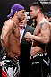 SAITAMA, JAPAN - MARCH 02: (L-R) Opponents Wanderlei Silva and Brian Stann face off during the UFC on FUEL TV weigh-in at Saitama Super Arena on March 2, 2013 in Saitama, Japan. (Photo by Josh Hedges/Zuffa LLC/Zuffa LLC via Getty Images)