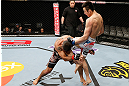 SAITAMA, JAPAN - MARCH 03:  (R-L) Hyun Gyu Lim knees Marcelo Guimaraes in their welterweight fight during the UFC on FUEL TV event at Saitama Super Arena on March 3, 2013 in Saitama, Japan.  (Photo by Josh Hedges/Zuffa LLC/Zuffa LLC via Getty Images)