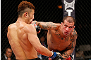 SAITAMA, JAPAN - MARCH 03:  (R-L) Cristiano Marcello punches Kazuki Tokudome in their lightweight fight during the UFC on FUEL TV event at Saitama Super Arena on March 3, 2013 in Saitama, Japan.  (Photo by Josh Hedges/Zuffa LLC/Zuffa LLC via Getty Images)