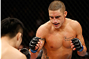 SAITAMA, JAPAN - MARCH 03:  (R-L) Diego Sanchez squares off with Takanori Gomi in their lightweight fight during the UFC on FUEL TV event at Saitama Super Arena on March 3, 2013 in Saitama, Japan.  (Photo by Josh Hedges/Zuffa LLC/Zuffa LLC via Getty Images)