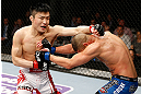 SAITAMA, JAPAN - MARCH 03:  (L-R) Takanori Gomi punches Diego Sanchez in their lightweight fight during the UFC on FUEL TV event at Saitama Super Arena on March 3, 2013 in Saitama, Japan.  (Photo by Josh Hedges/Zuffa LLC/Zuffa LLC via Getty Images)