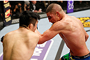 SAITAMA, JAPAN - MARCH 03:  (R-L) Diego Sanchez punches Takanori Gomi in their lightweight fight during the UFC on FUEL TV event at Saitama Super Arena on March 3, 2013 in Saitama, Japan.  (Photo by Josh Hedges/Zuffa LLC/Zuffa LLC via Getty Images)