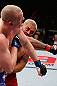 SAITAMA, JAPAN - MARCH 03:  (R-L) Mark Hunt punches Stefan Struve in their heavyweight fight during the UFC on FUEL TV event at Saitama Super Arena on March 3, 2013 in Saitama, Japan.  (Photo by Josh Hedges/Zuffa LLC/Zuffa LLC via Getty Images)