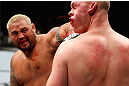 SAITAMA, JAPAN - MARCH 03:  (L-R) Mark Hunt knocks out Stefan Struve with a punch in their heavyweight fight during the UFC on FUEL TV event at Saitama Super Arena on March 3, 2013 in Saitama, Japan.  (Photo by Josh Hedges/Zuffa LLC/Zuffa LLC via Getty Images)