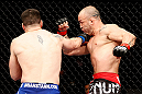 SAITAMA, JAPAN - MARCH 03:  (L-R) Brian Stann punches Wanderlei Silva in their light heavyweight fight during the UFC on FUEL TV event at Saitama Super Arena on March 3, 2013 in Saitama, Japan.  (Photo by Josh Hedges/Zuffa LLC/Zuffa LLC via Getty Images)