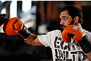 MONTREAL, QC - MARCH 13:  Johny Hendricks conducts an open training session for fans and media ahead of his UFC 158 bout at Complexe Desjardins on March 13, 2013 in Montreal, Quebec, Canada.  (Photo by Josh Hedges/Zuffa LLC/Zuffa LLC via Getty Images)