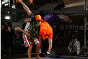 MONTREAL, QC - MARCH 13:  Johny Hendricks (L) conducts an open training session for fans and media ahead of his UFC 158 bout at Complexe Desjardins on March 13, 2013 in Montreal, Quebec, Canada.  (Photo by Josh Hedges/Zuffa LLC/Zuffa LLC via Getty Images)