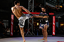 MONTREAL, QC - MARCH 13:  Patrick Cote (L) conducts an open training session for fans and media ahead of his UFC 158 bout at Complexe Desjardins on March 13, 2013 in Montreal, Quebec, Canada.  (Photo by Josh Hedges/Zuffa LLC/Zuffa LLC via Getty Images)