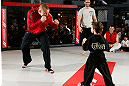 MONTREAL, QC - MARCH 13:  UFC welterweight champion Georges St-Pierre (L) spars with students of the Sunfuki Karate school during the UFC 158 open workouts at Complexe Desjardins on March 13, 2013 in Montreal, Quebec, Canada.  (Photo by Josh Hedges/Zuffa LLC/Zuffa LLC via Getty Images)