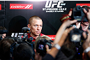 MONTREAL, QC - MARCH 13:  UFC welterweight champion Georges St-Pierre interacts with media during the UFC 158 open workouts at Complexe Desjardins on March 13, 2013 in Montreal, Quebec, Canada.  (Photo by Josh Hedges/Zuffa LLC/Zuffa LLC via Getty Images)