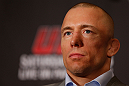MONTREAL, QC - MARCH 14:  Georges St-Pierre interacts with media during the final press conference ahead of his UFC 158 bout at Bell Centre on March 14, 2013 in Montreal, Quebec, Canada.  (Photo by Josh Hedges/Zuffa LLC/Zuffa LLC via Getty Images)