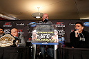 MONTREAL, QC - MARCH 14:  Nick Diaz (R) and Georges St-Pierre (L) argue with each other during the final press conference ahead of his UFC 158 bout at Bell Centre on March 14, 2013 in Montreal, Quebec, Canada.  (Photo by Josh Hedges/Zuffa LLC/Zuffa LLC via Getty Images)