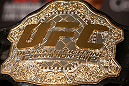 MONTREAL, QC - MARCH 14:  A general view of the UFC welterweight championship belt at the UFC 158 press conference at Bell Centre on March 14, 2013 in Montreal, Quebec, Canada.  (Photo by Josh Hedges/Zuffa LLC/Zuffa LLC via Getty Images)
