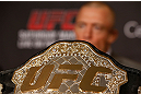 MONTREAL, QC - MARCH 14:  Georges St-Pierre interacts with media during the final press conference ahead of his UFC 158 bout at Bell Centre on March 14, 2013 in Montreal, Quebec, Canada.  (Photo by Josh Hedges/Zuffa LLC/Zuffa LLC via Getty Images)