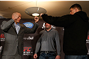 MONTREAL, QC - MARCH 14:  (L-R) Opponents Georges St-Pierre and Nick Diaz face off during the final press conference ahead of his UFC 158 bout at Bell Centre on March 14, 2013 in Montreal, Quebec, Canada.  (Photo by Josh Hedges/Zuffa LLC/Zuffa LLC via Getty Images)