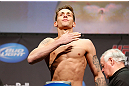 MONTREAL, QC - MARCH 15: Mike Ricci gestures to his home town during the UFC 158 weigh-in at Bell Centre on March 15, 2013 in Montreal, Quebec, Canada.  (Photo by Josh Hedges/Zuffa LLC/Zuffa LLC via Getty Images)