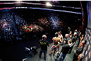 MONTREAL, QC - MARCH 15:  (R-L) Opponents Carlos Condit and Johny Hendricks face off during the UFC 158 weigh-in at Bell Centre on March 15, 2013 in Montreal, Quebec, Canada.  (Photo by Josh Hedges/Zuffa LLC/Zuffa LLC via Getty Images)