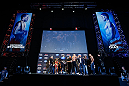 MONTREAL, QC - MARCH 15:  (L-R) Opponents Georges St-Pierre and Nick Diaz face off during the UFC 158 weigh-in at Bell Centre on March 15, 2013 in Montreal, Quebec, Canada.  (Photo by Josh Hedges/Zuffa LLC/Zuffa LLC via Getty Images)