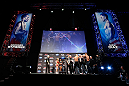 MONTREAL, QC - MARCH 15:  (L-R) Opponents Georges St-Pierre and Nick Diaz face off during the UFC 158 weigh-in at Bell Centre on March 15, 2013 in Montreal, Quebec, Canada.  (Photo by Josh Hedges/Zuffa LLC/Zuffa LLC via Getty Images)