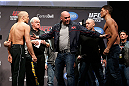 MONTREAL, QC - MARCH 15: Dana White pulls Georges St-Pierre (L) and Nick Diaz (R) apart during the UFC 158 weigh-in at Bell Centre on March 15, 2013 in Montreal, Quebec, Canada.  (Photo by Josh Hedges/Zuffa LLC/Zuffa LLC via Getty Images)