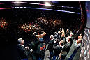 MONTREAL, QC - MARCH 15:  (R-L) Opponents Georges St-Pierre and Nick Diaz pose for the fans during the UFC 158 weigh-in at Bell Centre on March 15, 2013 in Montreal, Quebec, Canada.  (Photo by Josh Hedges/Zuffa LLC/Zuffa LLC via Getty Images)
