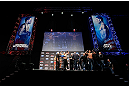 MONTREAL, QC - MARCH 15:  (L-R) Opponents Georges St-Pierre and Nick Diaz pose for the fans during the UFC 158 weigh-in at Bell Centre on March 15, 2013 in Montreal, Quebec, Canada.  (Photo by Josh Hedges/Zuffa LLC/Zuffa LLC via Getty Images)