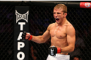 MONTREAL, QC - MARCH 16: T.J. Dillashaw reacts to his win over Issei Tamura in their bantamweight bout during the UFC 158 event at Bell Centre on March 16, 2013 in Montreal, Quebec, Canada.  (Photo by Jonathan Ferrey/Zuffa LLC/Zuffa LLC via Getty Images)