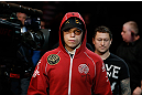 MONTREAL, QC - MARCH 16:  enters the arena before his welterweight bout against Quinn Mulhern during the UFC 158 event at Bell Centre on March 16, 2013 in Montreal, Quebec, Canada.  (Photo by Josh Hedges/Zuffa LLC/Zuffa LLC via Getty Images)